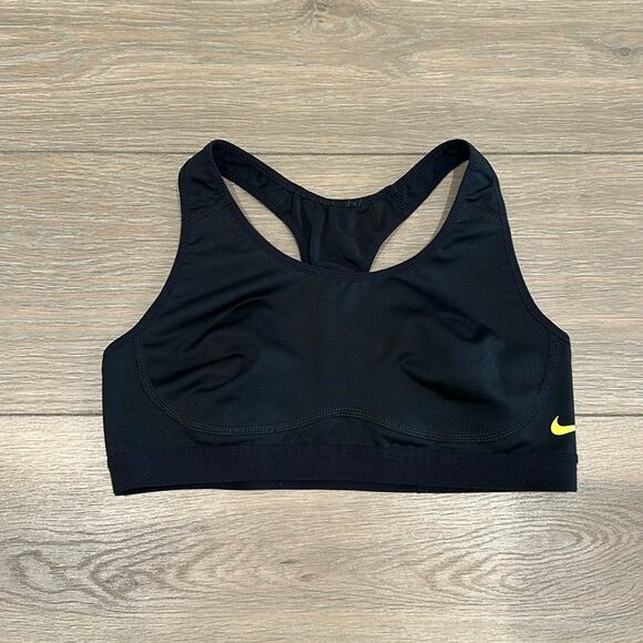 Nike Other - NIKE‎ Black Neon Yellow Dri-Fit Mesh Racerback Foam Padded Sports Bra Size Small